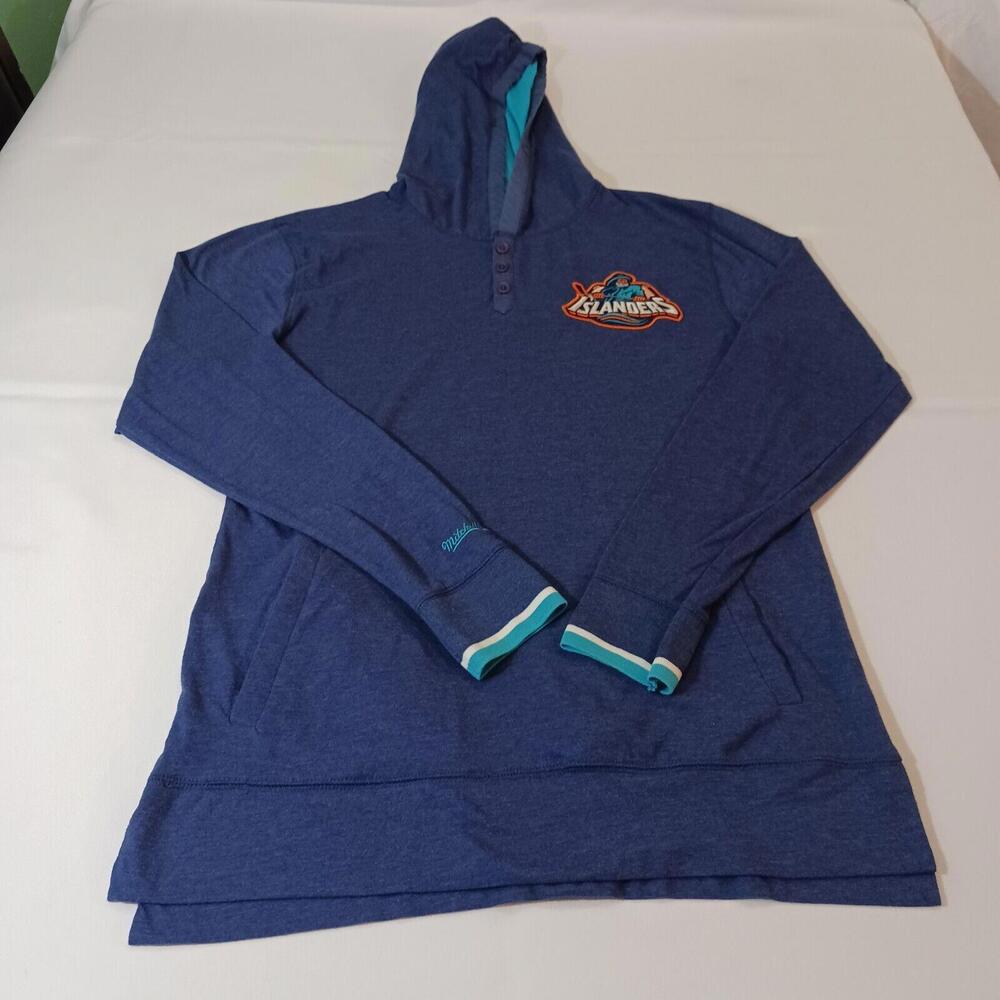 Mitchell & Ness ISLANDERS Women's Blue 1/4 Button Hoodie Pullover Sweatshirt M